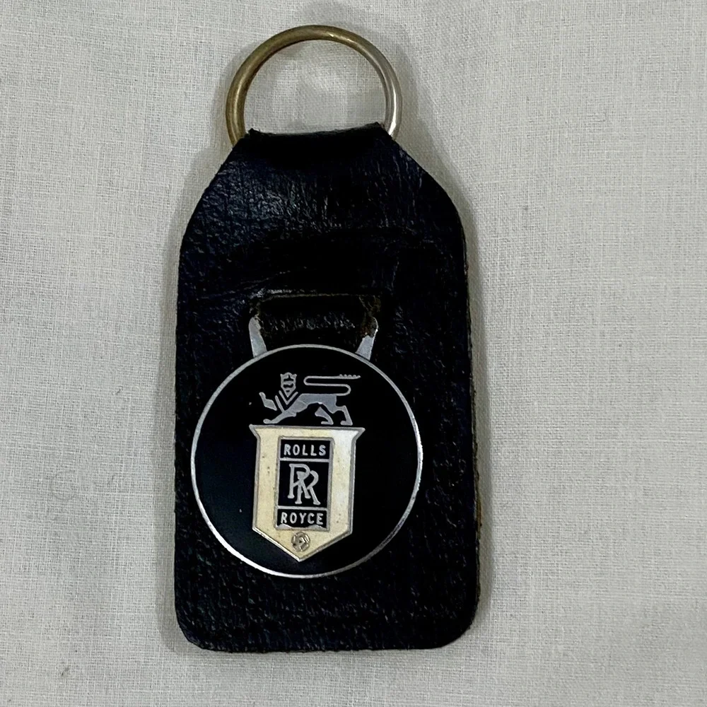Rolls Royce Vintage 70s Leather Key Fob Men OS Black Enamel Logo Made In England